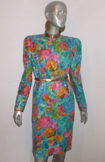 Vtg Anne Crimmins UMI Multicolor Pastel Colors Floral Print Sequins