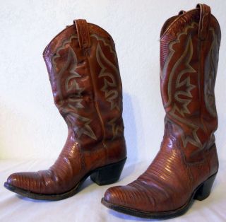 Dan Post Peanut Butter Brittle Tegu Lizard Cowboy Western Boots Size 8