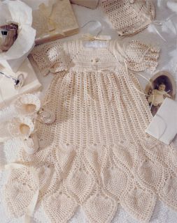  Baby Gown Dress Bonnet Booties Crochet Pineapple Pattеrn NB