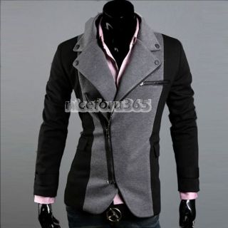  Slim Casual Blazer Suit Top Zip Dress Jacket Black Dark Grey