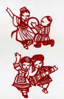 chinese folk art paper cuts pairs of dancers