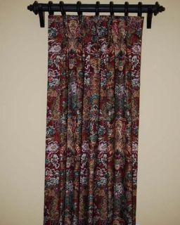  Pinch Pleat Custom Made Red Teal Bronze Floral Drapes 1 Pair