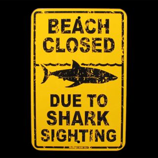 Shark Sighting Beach Closed Danger Sign Surfer Decor