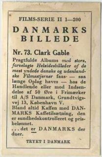 CLARK GABLE Vintage 1936 Danmarks Film Stars Trading Card #73