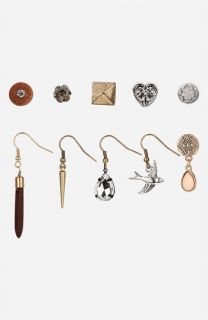 Topshop Heart/Bird/Spike Stud & French Wire Earrings (Set of 10)