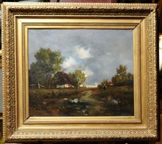 attr French C DAUBIGNY Barbizon Landscape c 1860 Antique Framed Oil