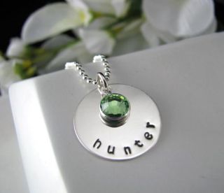  Hand Stamped Necklace Pendant Charm Swarovski Crystal Custom 3 4