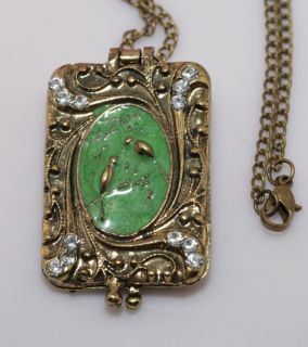 Retro Bronze Bird Album Locket Crystal Pendants Necklace
