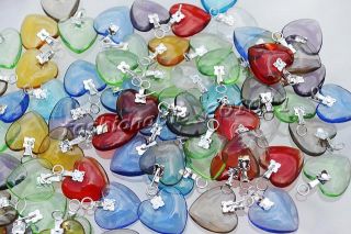 100pcs crystal murano glass heart silver p beads pendants jewelry