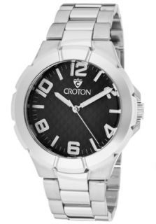 Croton Watch CN207383SSBK Mens Black Textured Dial Stainless Steel
