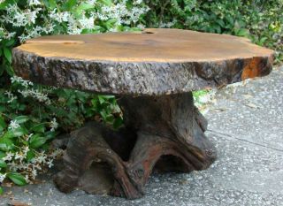 VINTAGE HANDMADE RUSTIC CYPRESS TREE TRUNK STUMP ROOT ACCENT TABLE