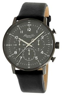 Kenneth Cole New York Round Chronograph Leather Strap Watch