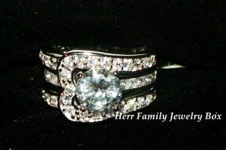  White Gold 925 Sterling Silver CZ Insert Engagement Ring Wedding Set