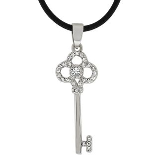 White Cubic Zirconia Key Pendant Necklace 1 1 2 with 16 3 Extender