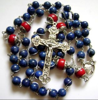 RARE Sterling 925 Silver Lapis Lazuli Rosary Necklace