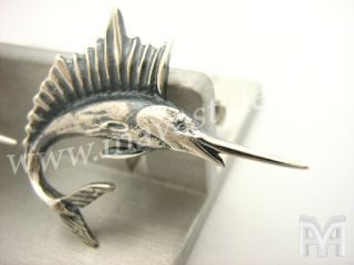   Silver Swordfish Fish Marlin Cuff Links Cufflinks Animal Jewelry