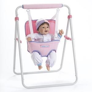 folding aluminum frame supports baby as it rocks securely and gently