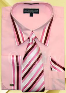 Pink Layer Trim French Cuff Dress Shirt Set 15 5 33 34