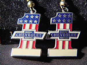  earrings red white and blue stars chevy bow tie auto racing jewelry