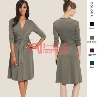 Fluid Wrap Jersey Dress with Sleeve Day Night Cocktail Party Wear