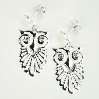 CZ Crystal Owl Earrings Sterling Silver 925 Chandelier Dangle Stud