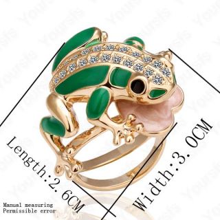plated swarovski crystal cute frog charm cocktail ring size8 r013r1