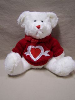 Dan Dee White Plush Bear Red Knit Sweater with Heart