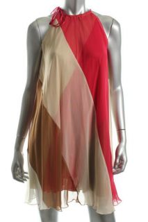 Free People New Pink Colorblock Chiffon Halter Tie Neck Casual Dress s