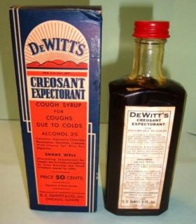 1940 DeWitts Creosant Expectorant Cough Syrup Old Drug Store Stock