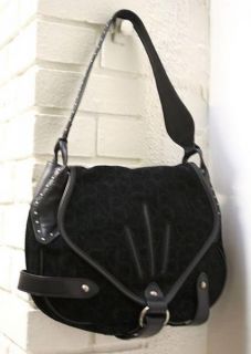  CK Logo Hobo Hand Shoulder Bag Purse Leather Black Suede Hudson