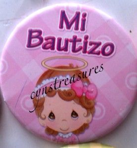 Lote de 12 Botones Pins Precious Moments Bautizo Pink