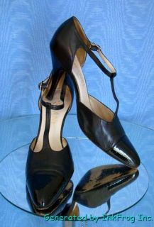 Chanel Black Leather Patent Stiletto DOrsay Pumps Heels Shoes Euro 40