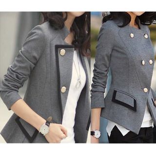 Korean Women Fashion OL Slim Black Dark Grey Blazer Jacket Lady