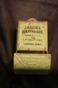 Matchbox Holder Ladora Hardware Iowa Frank Smith Fr Kelly Shaul Metal