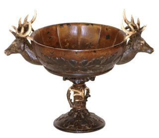 Decorative Stag Deer Head Pedestal Dish Footed Bowl Rustic Cabin Lodge