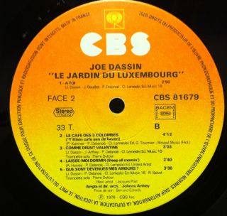 JOE DASSIN le jardin du luxembourg LP VG+ CBS 81679 France Blues 1978