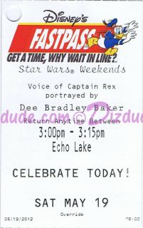 Fastpass for autograph for Dee Bradley Baker showing exact time it was