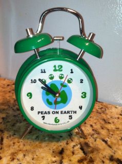 David Goliath Peas on Earth Twin Bell Alarm Clock Green World Peace