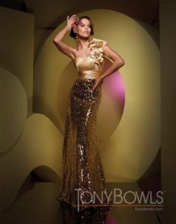 Tony Bowls Le Gala Dress 111539 Gold Size 2 New with Tags One Shoulder