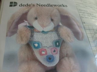 NEEDLEPOINT CANVAS handpainted DEDE NEEDLEWORKS GLITTER BUNNY OUTFIT