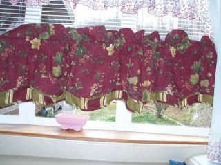 Waverly Floral and Stripe Valance Burgundy Green and Tan