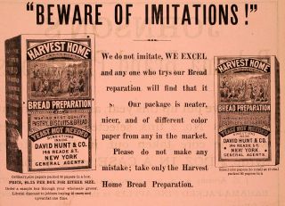 1883 Ad Harvest Home Bread David Hunt Bakery Flour Original