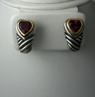 David Yurman Heart Rhodolite Garnet SS 14k Earrings