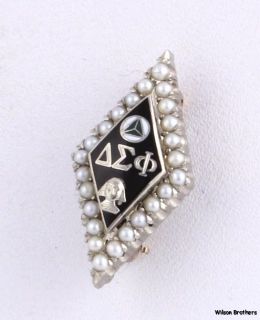 Delta Sigma PHI Fraternity Pearl 14k White Gold Pin