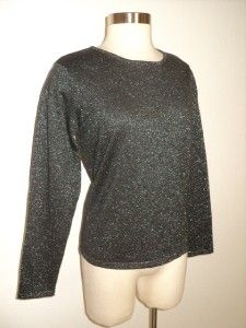 Talbots Holiday Black Silver Shimmer Wool Blend Sweater L