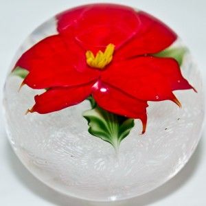 Petite Sphere Glass Marble Lundberg Studios Poinsettia on