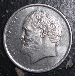 Greece 10 Drachmes Democritus Atom Coin