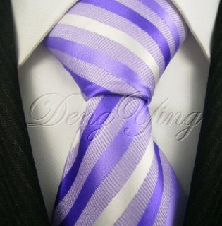 DENG YING New Striped Purple White Jacquard Woven Mens 100% Silk Ties