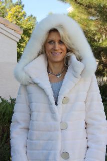 Dennis Basso White Sheared Mink Fur Coat Size L $40 000