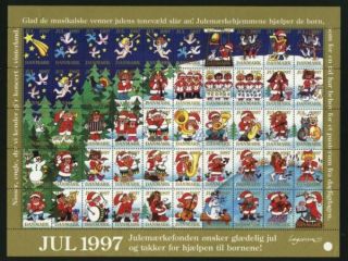 Denmark Christmas Seal 1997 Unfolded Sheet Santa Music